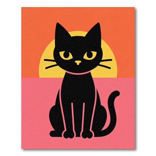 Whimsical Black Cat Sunset Graphic Rug