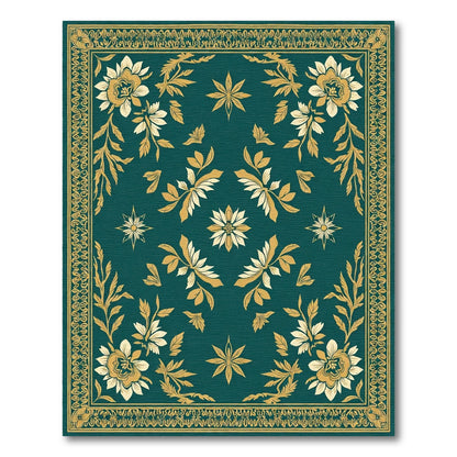 Gold Cream Floral Garden Teal Rug