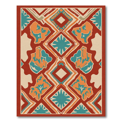 Terracotta Teal Abstract Diamond Medallion Rug