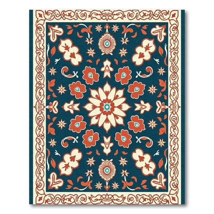 Crimson White Floral Medallions Dark Blue Rug