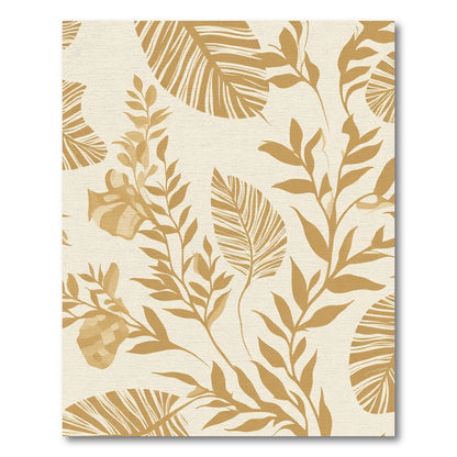Golden Tropical Leaf Botanical Weave Rug