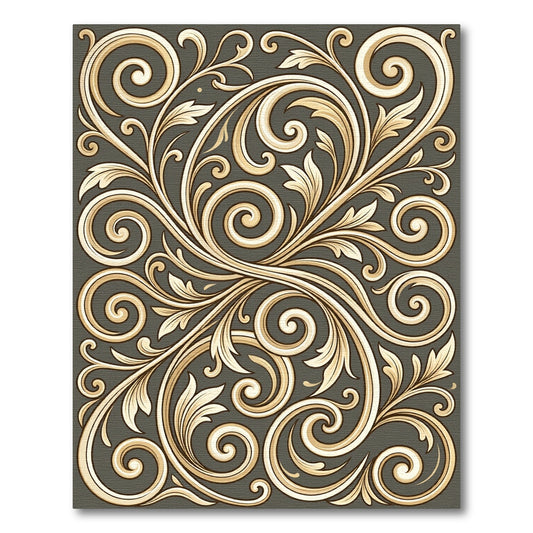 Elegant Gold Cream Scroll Filigree Rug