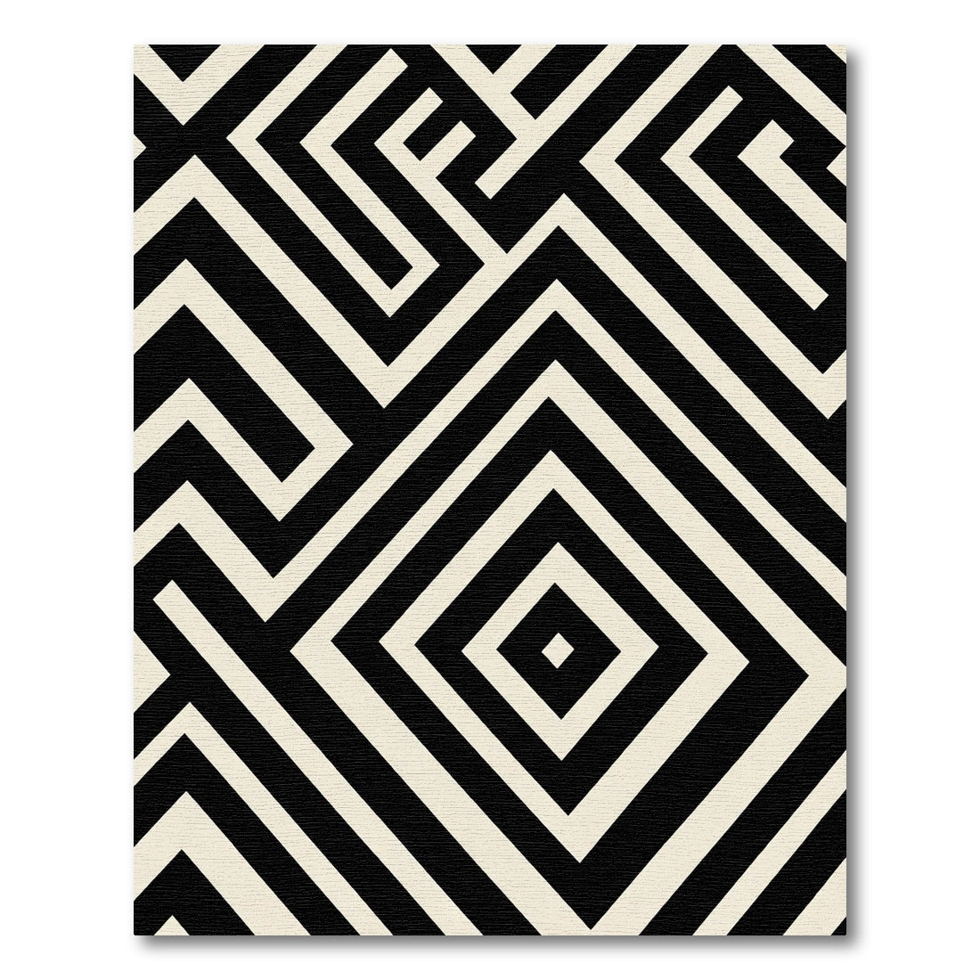 Black Beige Geometric Labyrinth Rug