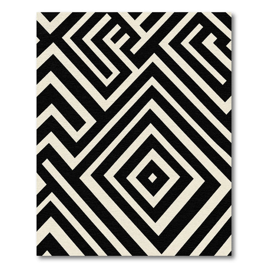 Black Beige Geometric Labyrinth Rug