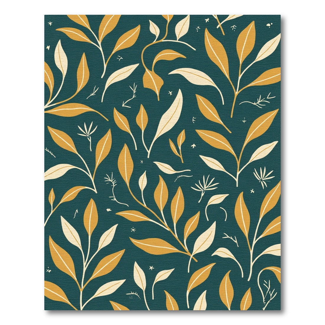 Golden Leaf Vine on Teal background Rug