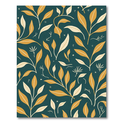 Golden Leaf Vine on Teal background Rug