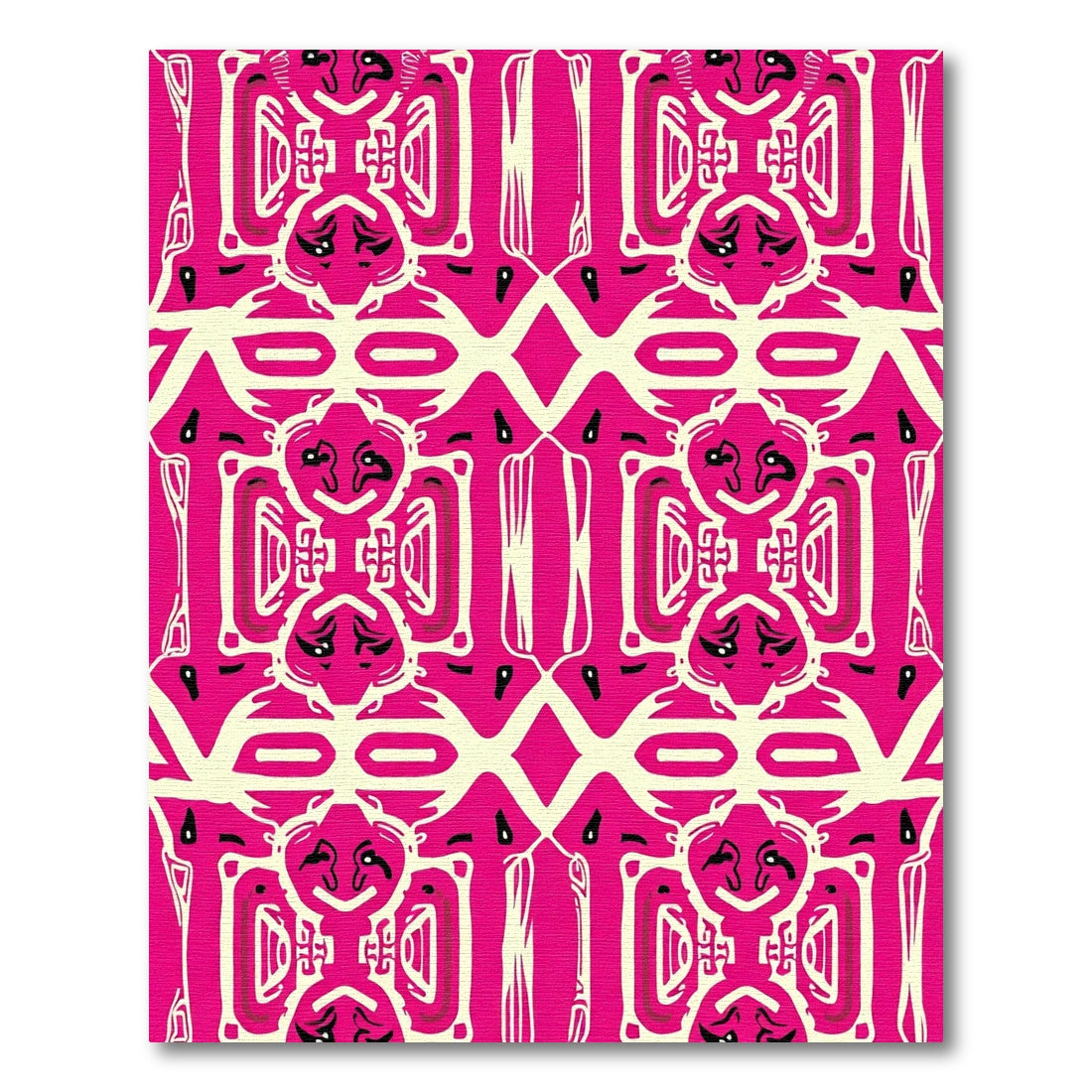 Bold Pink Ivory Tribal Faces Rug