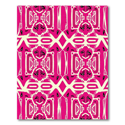 Bold Pink Ivory Tribal Faces Rug