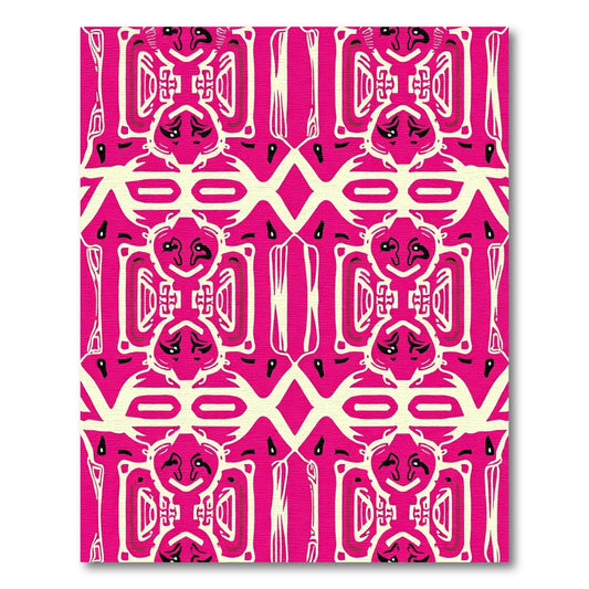 Bold Pink Ivory Tribal Faces Rug