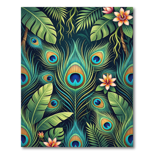 Tropical Peacock Feather Floral Botanical Rug