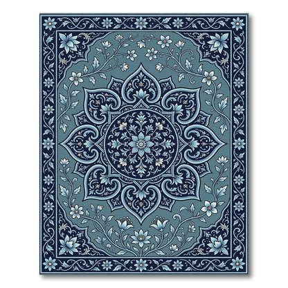 Deep Blue Floral Medallion Garden Rug