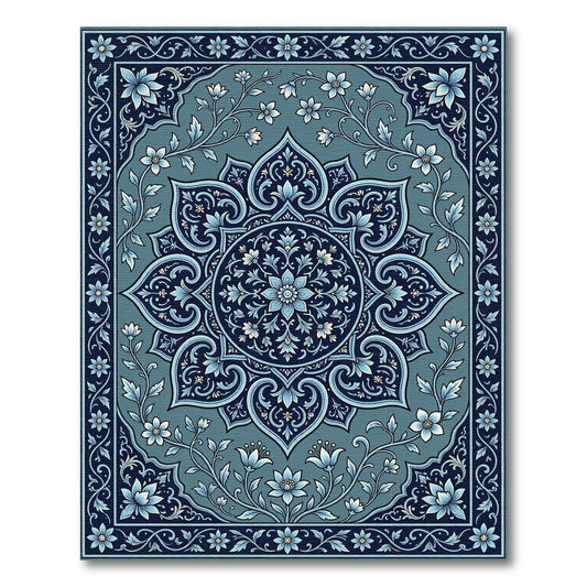 Deep Blue Floral Medallion Garden Rug