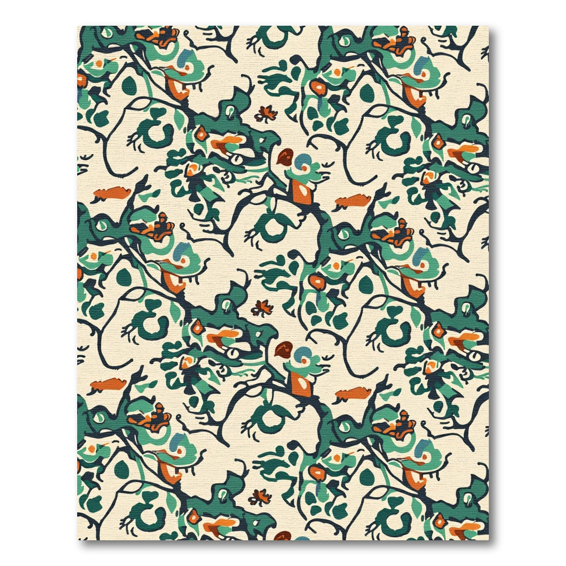 Green Orange Abstract Floral Vine Rug