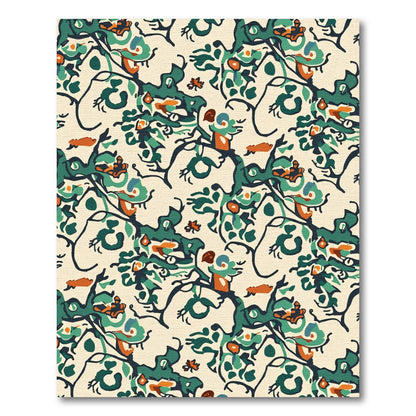 Green Orange Abstract Floral Vine Rug