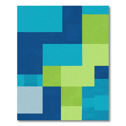 Modern Abstract Teal Blue Squares Rug