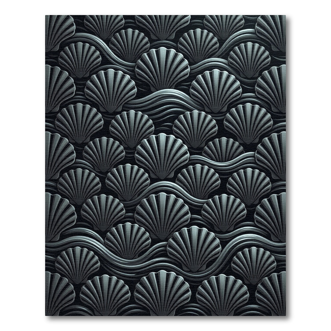 Monochromatic Gray Seashell Wave Pattern Rug