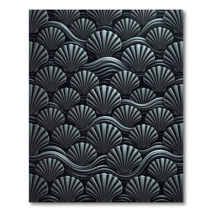 Monochromatic Gray Seashell Wave Pattern Rug