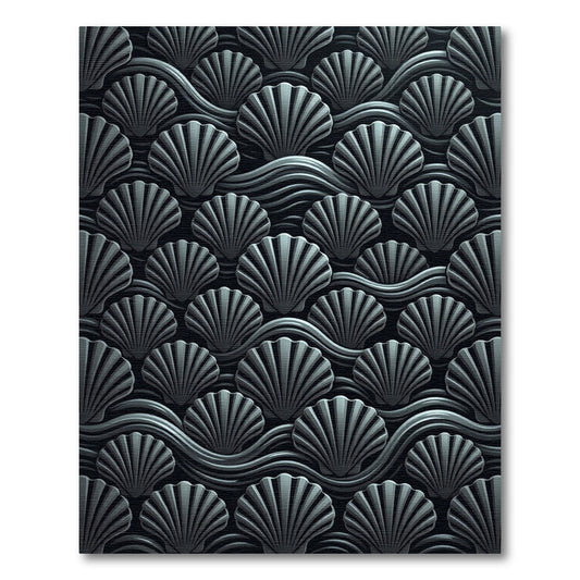 Monochromatic Gray Seashell Wave Pattern Rug