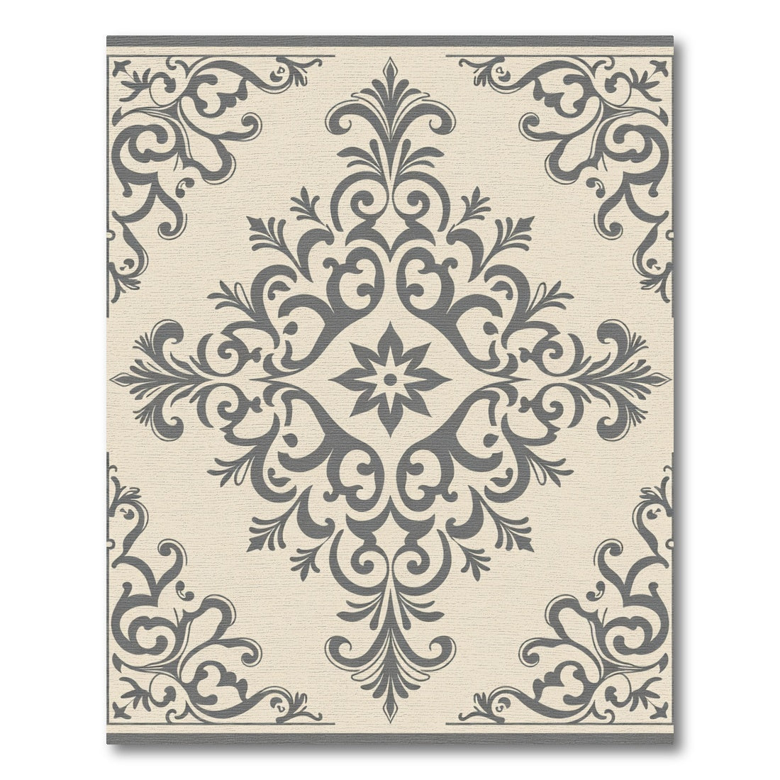 Gray and Cream Damask Scroll Rug