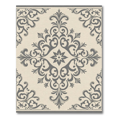 Gray and Cream Damask Scroll Rug