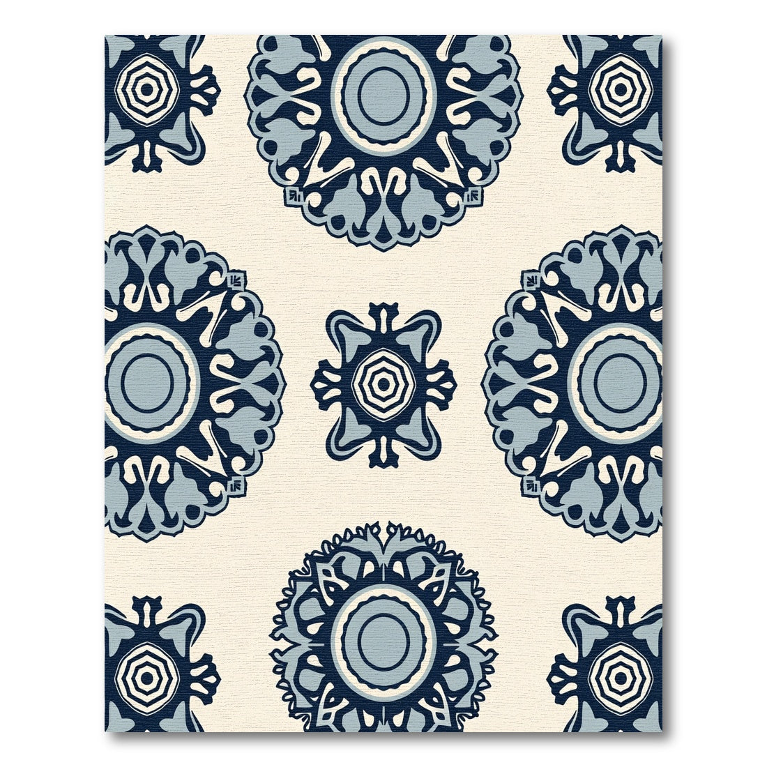 Navy Blue Floral Medallion Arrangement Rug