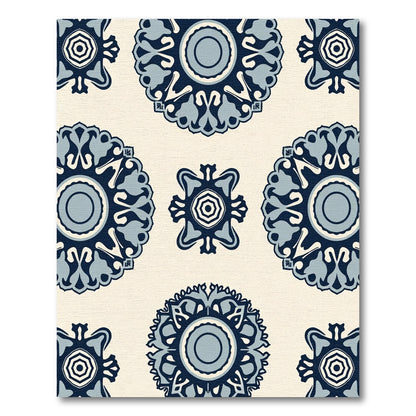 Navy Blue Floral Medallion Arrangement Rug