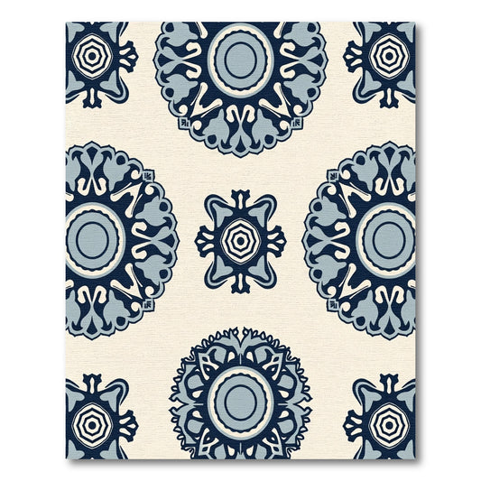 Navy Blue Floral Medallion Arrangement Rug