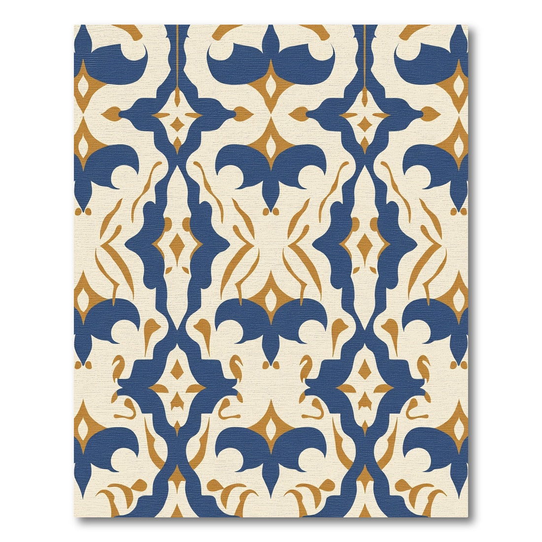 Navy Gold Ornate Damask Rug