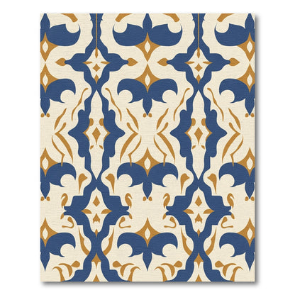 Navy Gold Ornate Damask Rug