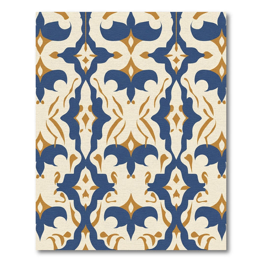 Navy Gold Ornate Damask Rug