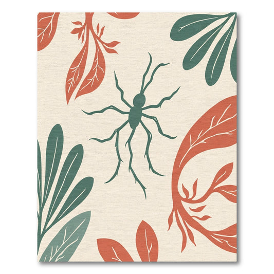 Botanical Spider Coral Red Green Rug