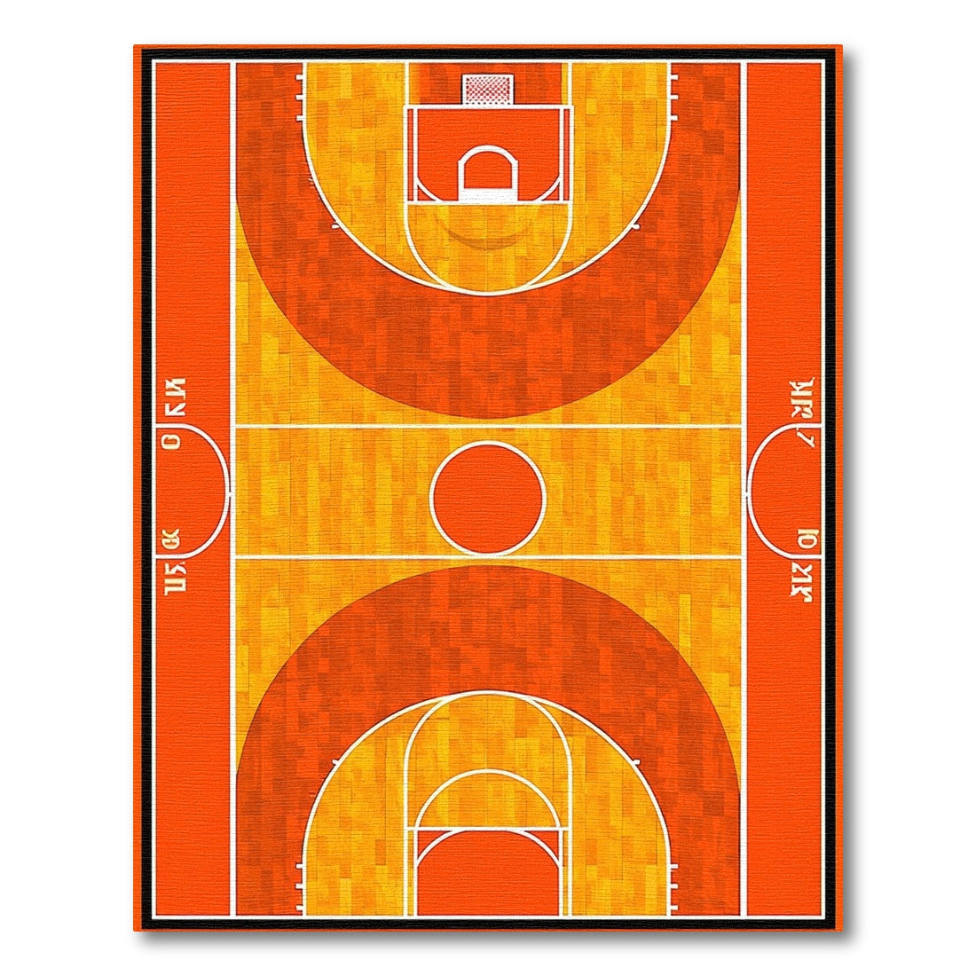 Sporty Orange Basketball Court Pattern Rug
