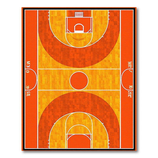 Sporty Orange Basketball Court Pattern Rug