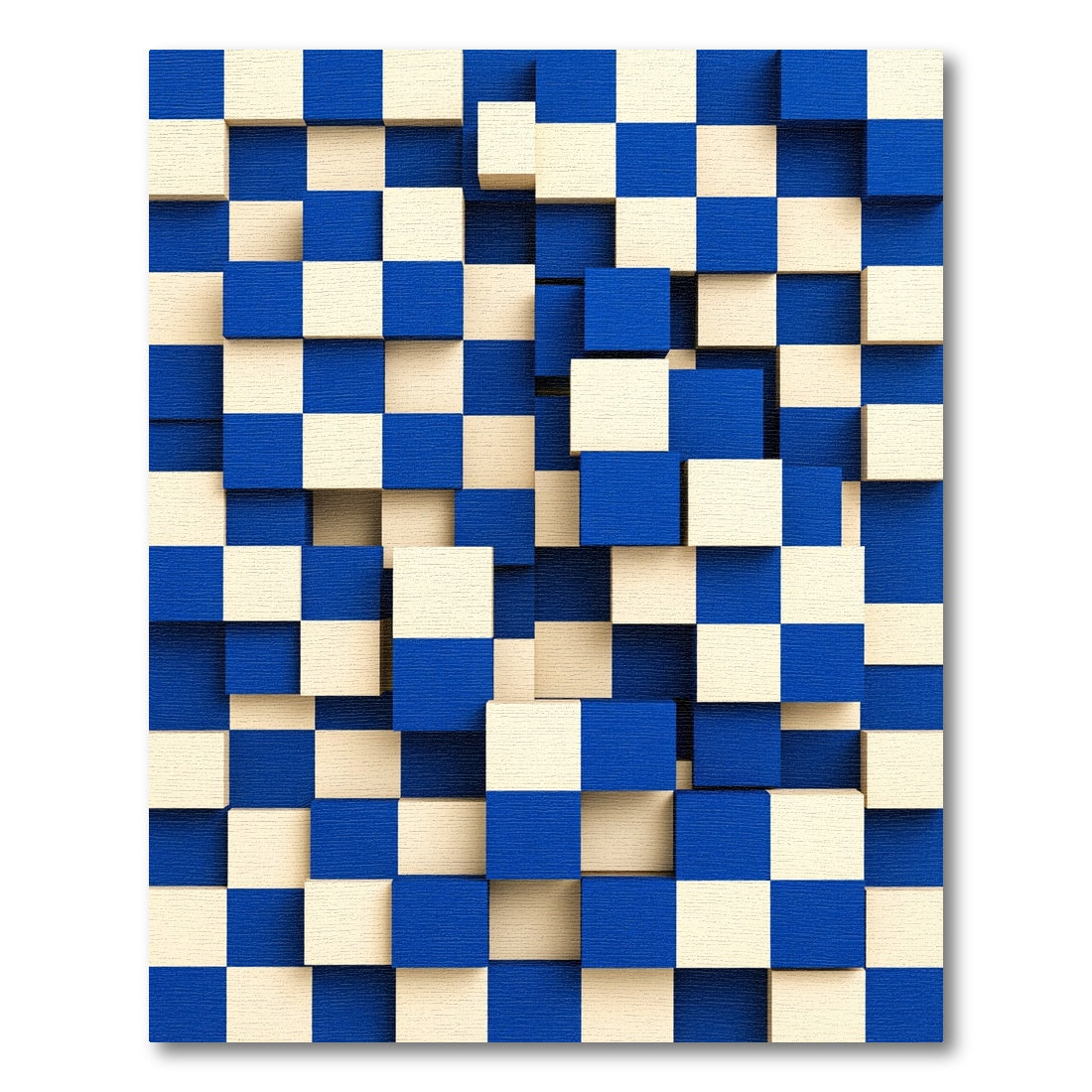 Blue Cream Checkerboard Depth Blocks Rug