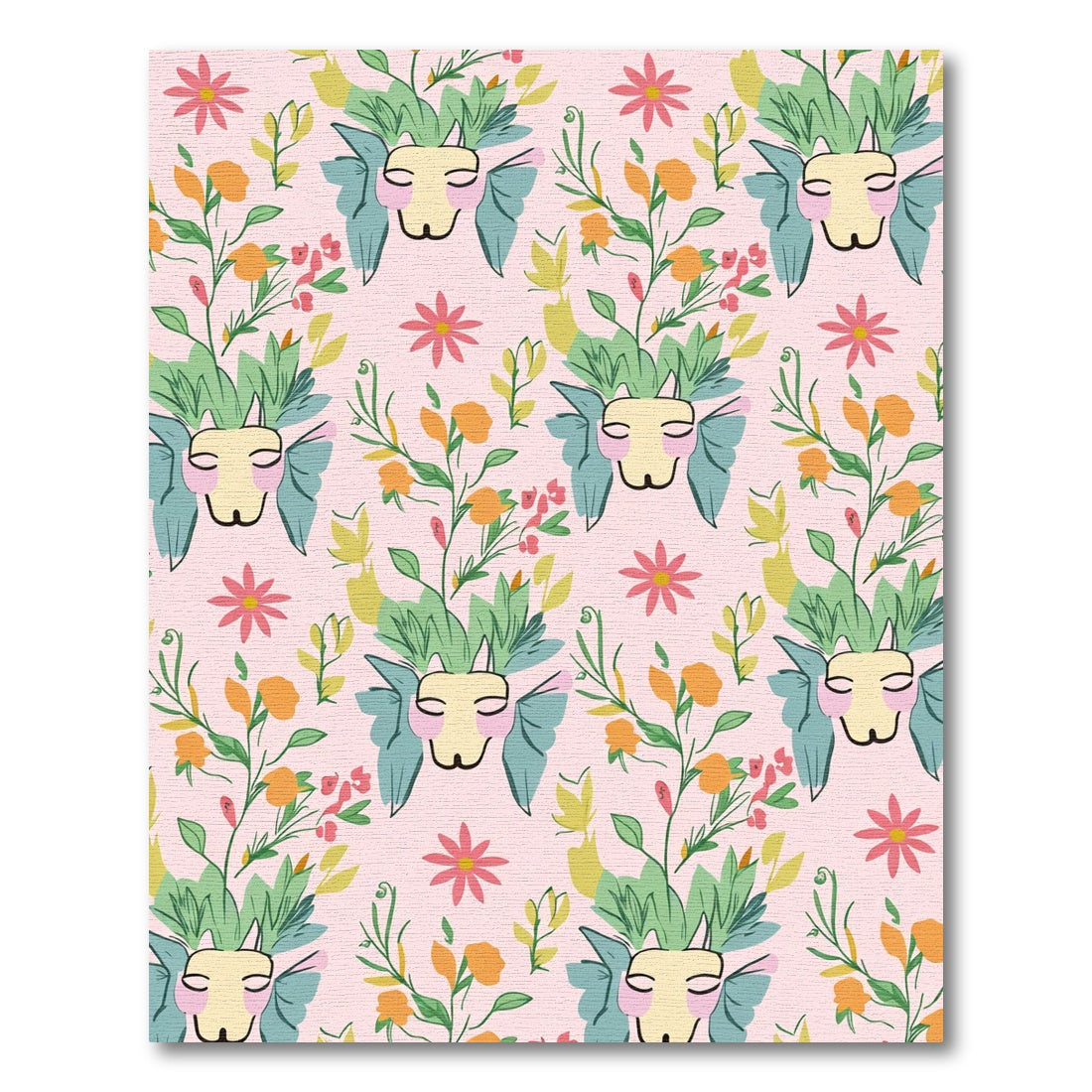 Whimsical Floral Cat Face Pink Rug