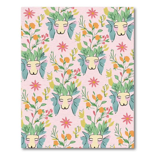 Whimsical Floral Cat Face Pink Rug