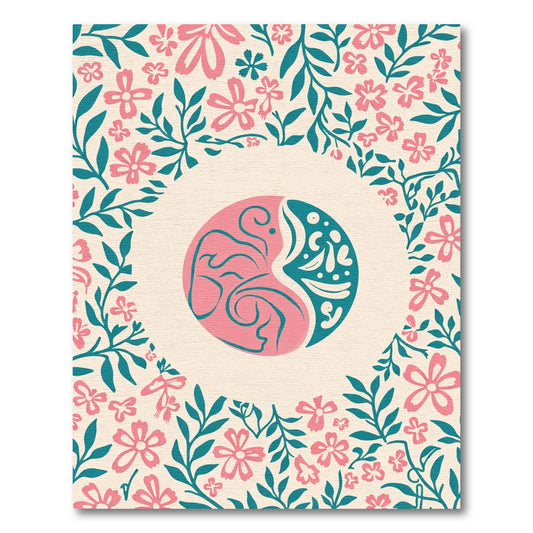 Pink Teal Floral Yin Yang Composition Rug
