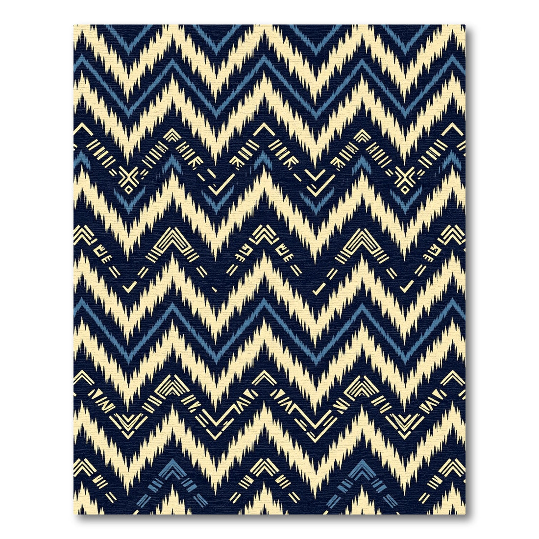 Midnight Navy Chevron Geometric Ikat Rug