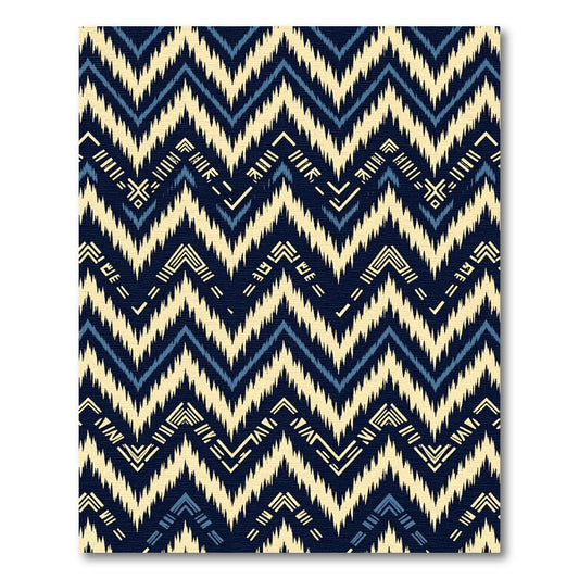 Midnight Navy Chevron Geometric Ikat Rug