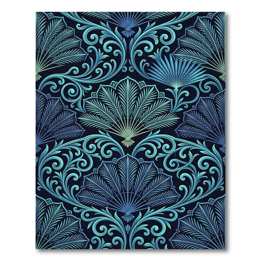 Art Nouveau Blue Tropical Fan Rug