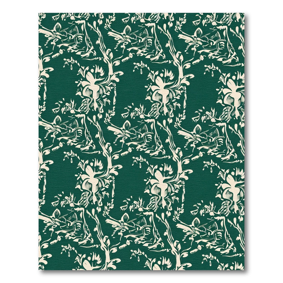 Cream Floral Branches Emerald Green Rug