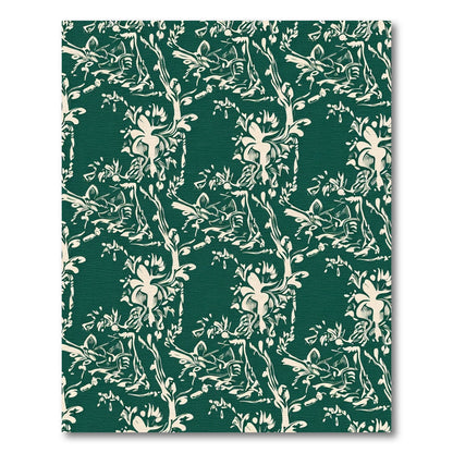 Cream Floral Branches Emerald Green Rug