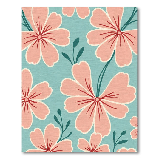 Soft Coral Blossom Bloom Teal Rug