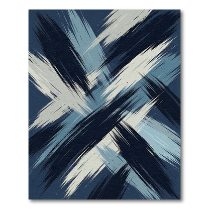 Modern Navy and Slate Abstract Brushstroke Rug