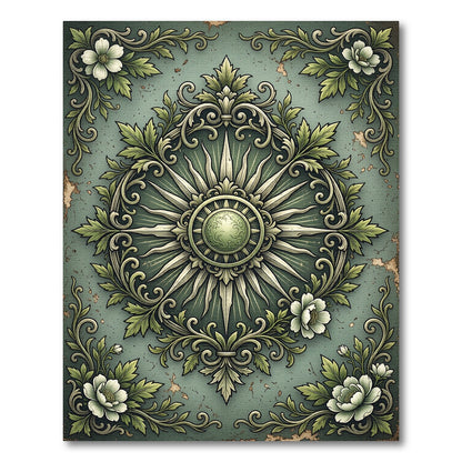 Sage Green Radiant Sun Floral Engraving Rug