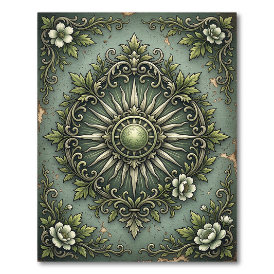 Sage Green Radiant Sun Floral Engraving Rug