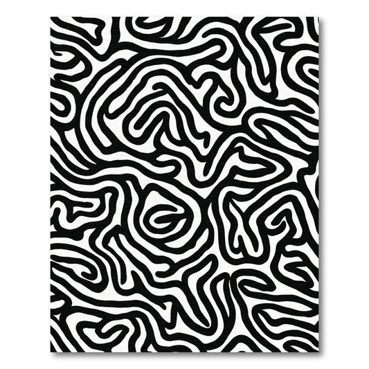 Monochromatic Black White Abstract Swirls Rug