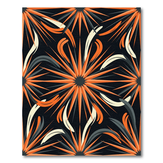 Spiky Orange Sunburst Geometric Art Rug