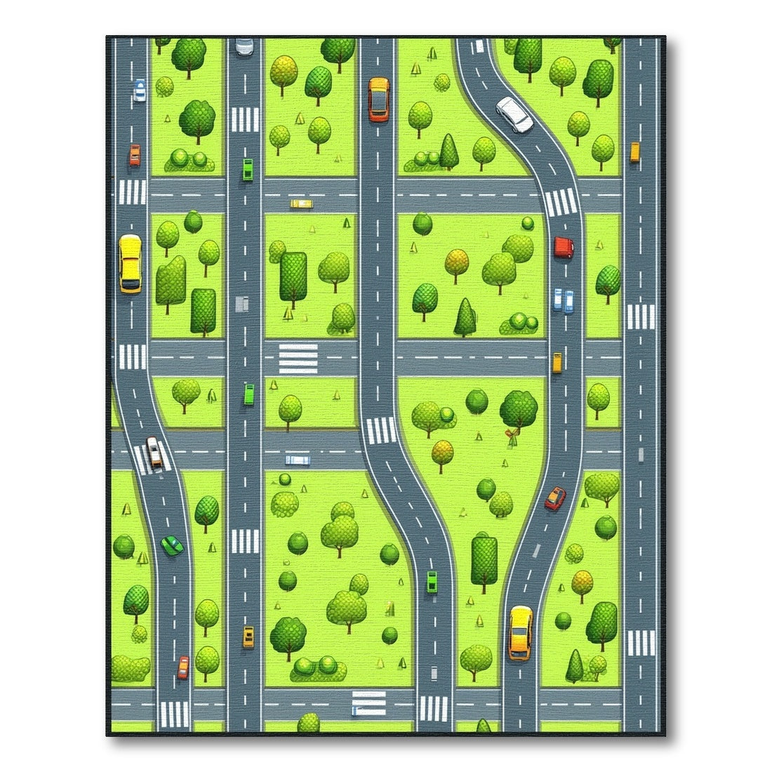 Vibrant City Roads Trees Cars Rug