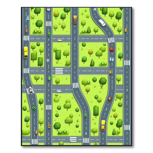 Vibrant City Roads Trees Cars Rug